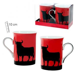 JUEGO 2 TAZAS DESAYUNO MUG ROJA CON TORO NEGRO