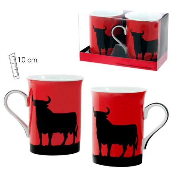 JUEGO 2 TAZAS DESAYUNO MUG ROJA CON TORO NEGRO