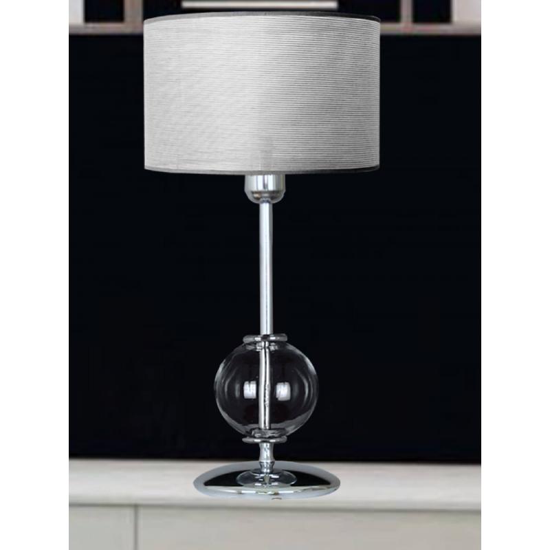 Lámpara de mesa mesa con base gris y pantalla de cristal