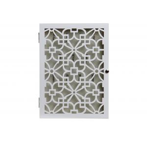 PORTALLAVES DE PARED BLANCO CON PUERTA DE CRISTAL DECORADA