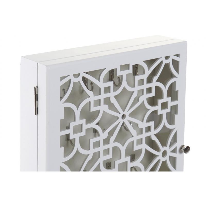 Portallaves De Pared Blanco Con Puerta De Cristal Decorada