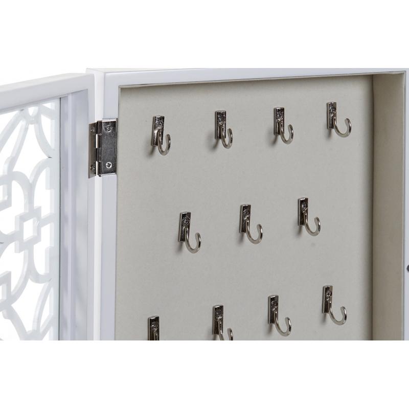 Portallaves De Pared Blanco Con Puerta De Cristal Decorada