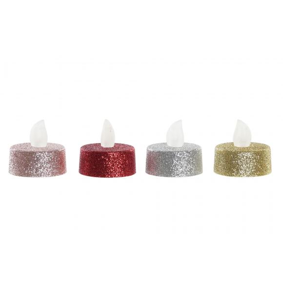 JUEGO 4 VELAS LED PVC PURPURINA NAVIDAD