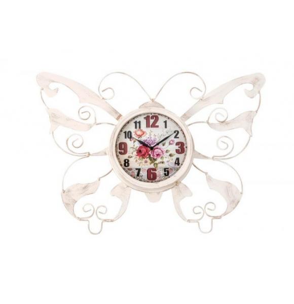 RELOJ PARED METAL MARIPOSA BLANCA